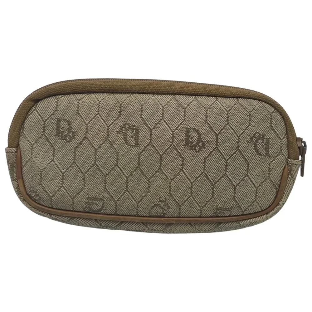 Vintage Auth Christian Dior Cosmetic Pouch Case Honeycomb PVC Leather Beige J11